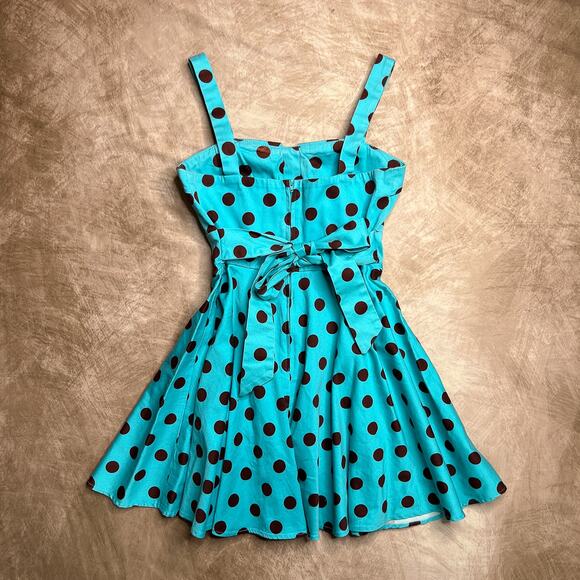 Vintage Y2K IXIA Polka Dot Rockabilly Mini Swing Dress Fit & Flare Blue Mod Twee - Picture 3 of 7